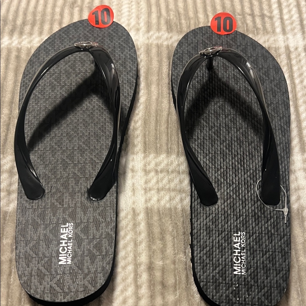 Michael Kors Gray and Black Flip Flops
